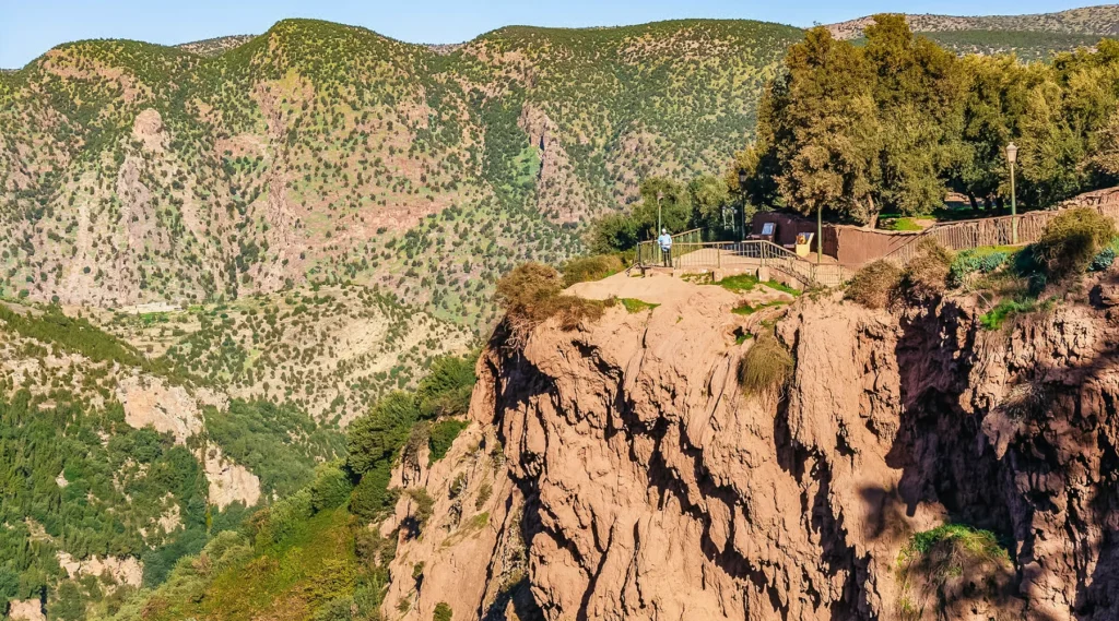 Ouzoud waterfalls seen from the viewpoint on a day trip from Marrakech